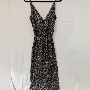 Hunter Green And Pink Flower Long Dress, Size Medium